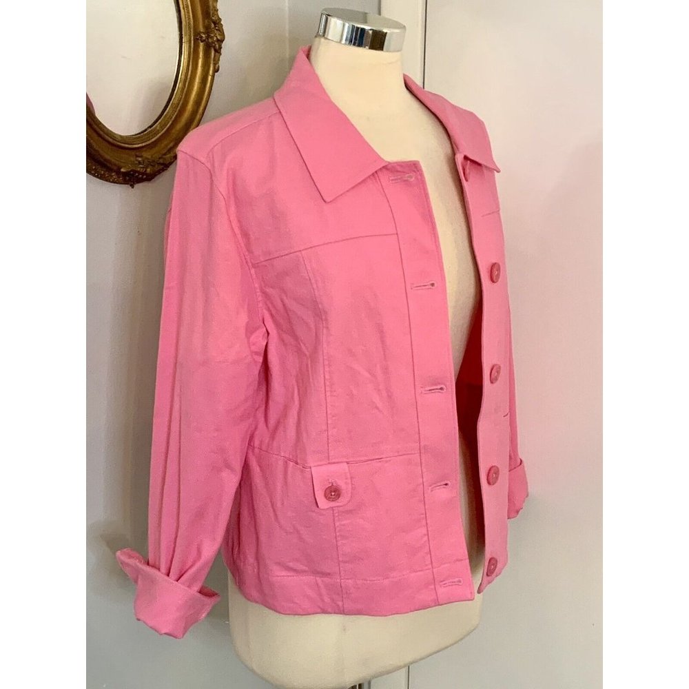 Pink Linen Blend Jacket Size 14 Barbiecore EUC career workwear office casual
